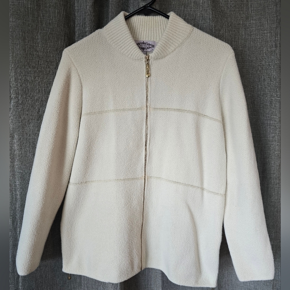 oliver by escio Anthropologie full zip cardigan Womens Medium Ivory Knit